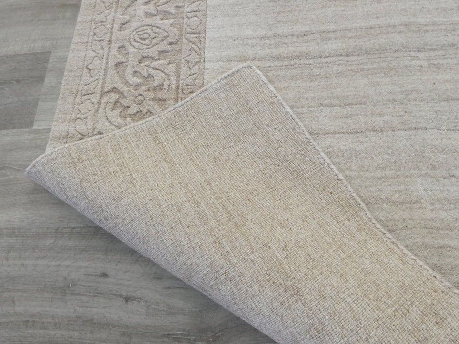 Modern Plain Beige and Cream Border High Quality Handmade Wool & Bamboo Silk Rug-Wool Rug-Rugs Direct