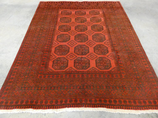 Vintage Pure Wool Afghan Hand Knotted Turkman Rug Size:  203cm x 246cm - Rugs Direct