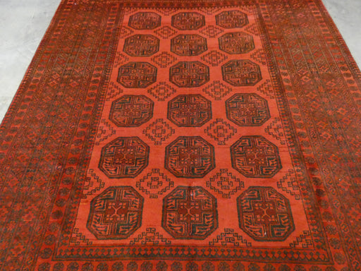 Vintage Pure Wool Afghan Hand Knotted Turkman Rug Size:  203cm x 246cm - Rugs Direct