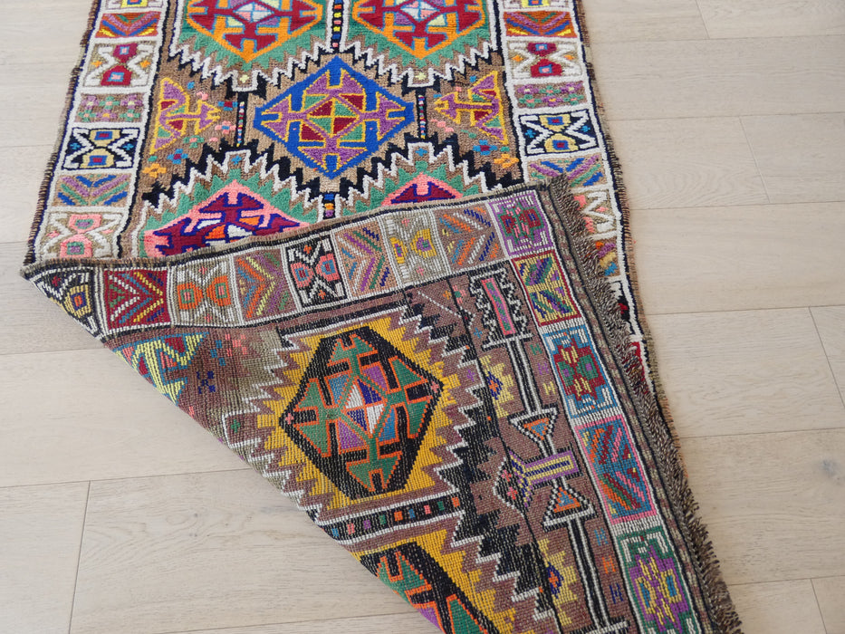 Vintage Hand Knotted Anatolian Turkish Hallway Runner Size: 375 x 95cm - Rugs Direct