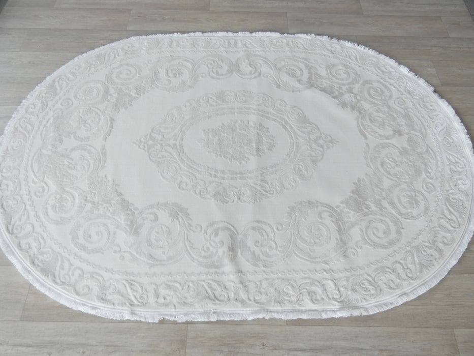 Luxurious Designer White Colour Ovel Shape Rug Size: 120 x 180cm - Rugs Direct