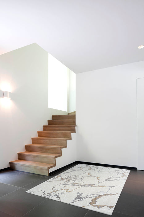 Abstract Design Ivory & Gold Valentino Rug Size: 160 x 230cm-Rugs Direct