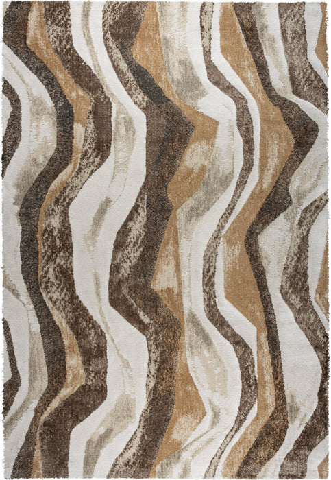 Earthy Brown & Beige Stripe Textured Linea Rug (20010-6161) - Rugs Direct