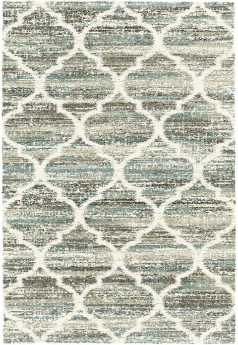 Distressed Trellis Design Mehari Shaggy Rug (23090-6959) Size: 240 x 305cm- Rugs Direct