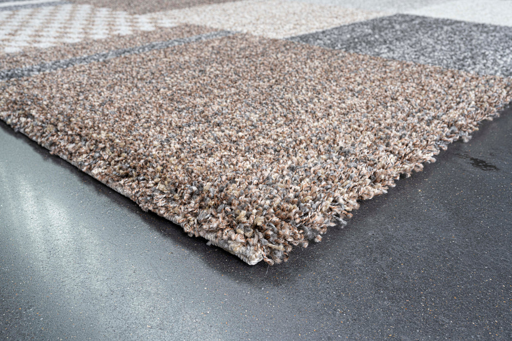 Multi-Pattern Block Design Mehari Square Shaggy Rug (23362-6747) Size: 200 x 200cm - Rugs Direct