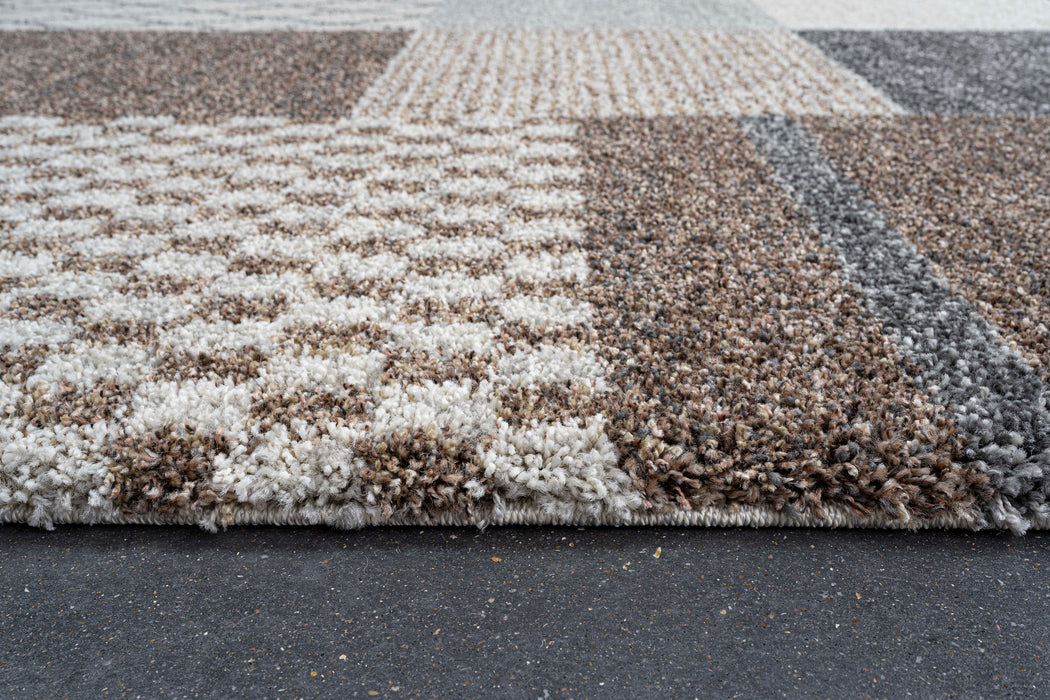 Multi-Pattern Block Design Mehari Square Shaggy Rug (23362-6747) Size: 200 x 200cm - Rugs Direct