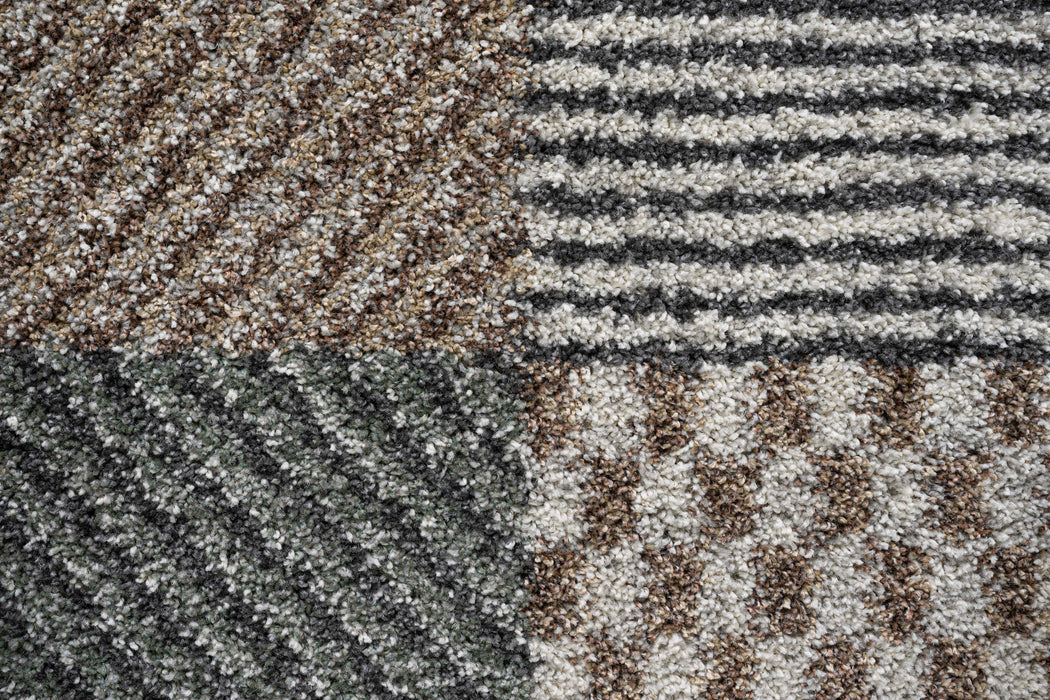 Multi-Pattern Block Design Mehari Square Shaggy Rug (23362-6747) Size: 200 x 200cm - Rugs Direct