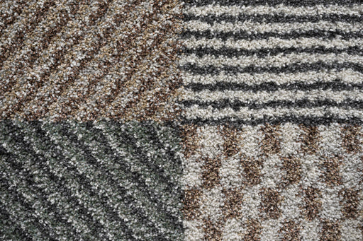 Multi-Pattern Block Design Mehari Square Shaggy Rug (23362-6747) Size: 200 x 200cm - Rugs Direct