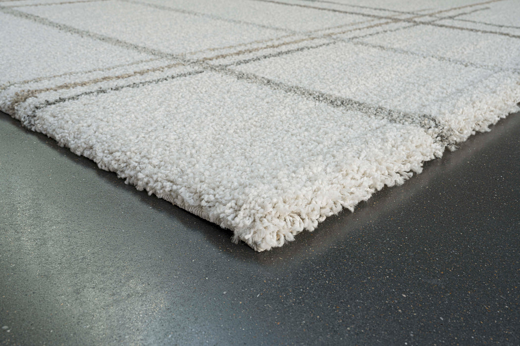 Contemporary Checkered Lines Mehari Shaggy Rug (23367-6262) Size: 200 x 290cm - Rugs Direct