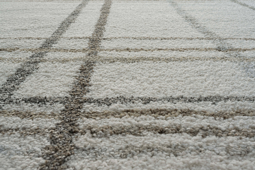 Contemporary Checkered Lines Mehari Shaggy Rug (23367-6262) Size: 200 x 290cm - Rugs Direct