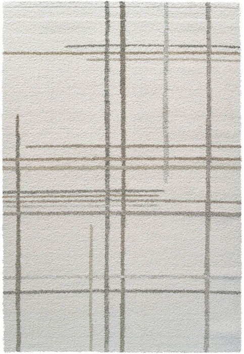 Contemporary Checkered Lines Mehari Shaggy Rug (23367-6262) Size: 200 x 290cm - Rugs Direct