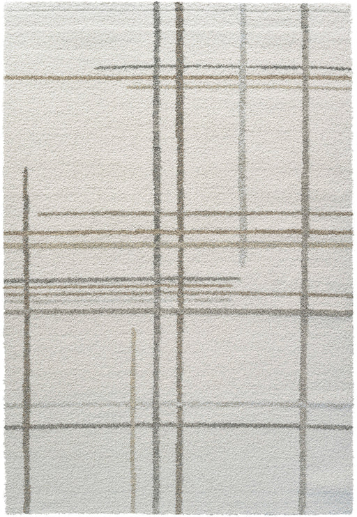 Contemporary Checkered Lines Mehari Shaggy Rug (23367-6262) Size: 200 x 290cm - Rugs Direct
