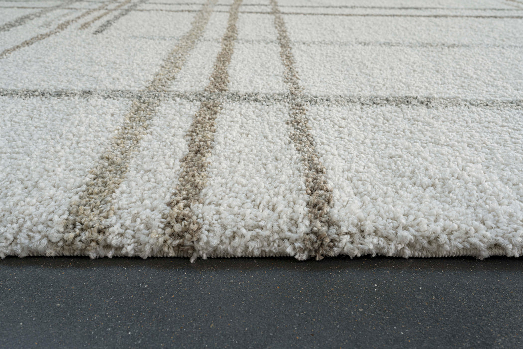 Contemporary Checkered Lines Mehari Shaggy Rug (23367-6262) Size: 200 x 290cm - Rugs Direct