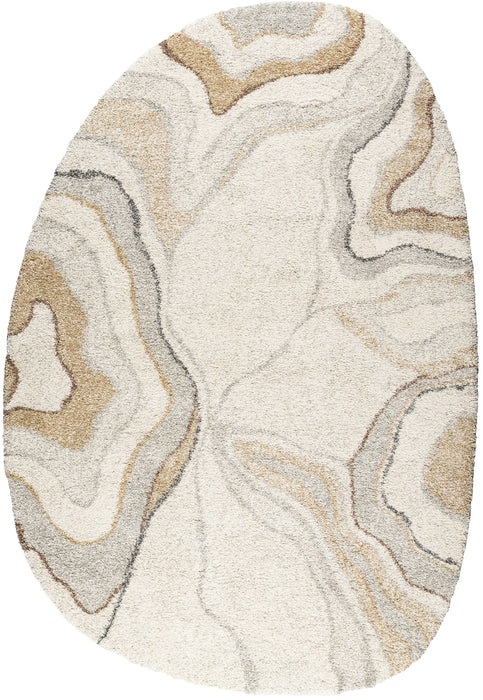 Modern Abstract Textured Mehari Shaggy Pebble Shape Rug Size: 160 x 230cm (23444-6777)