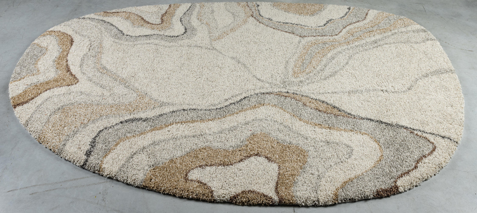 Modern Abstract Textured Mehari Shaggy Pebble Shape Rug Size: 160 x 230cm (23444-6777)