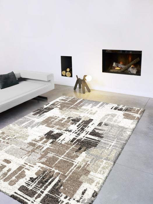 Neutral Earth Tones Abstract Design Mehari Shaggy Rug (23109-6278) Size: 240 x 340cm