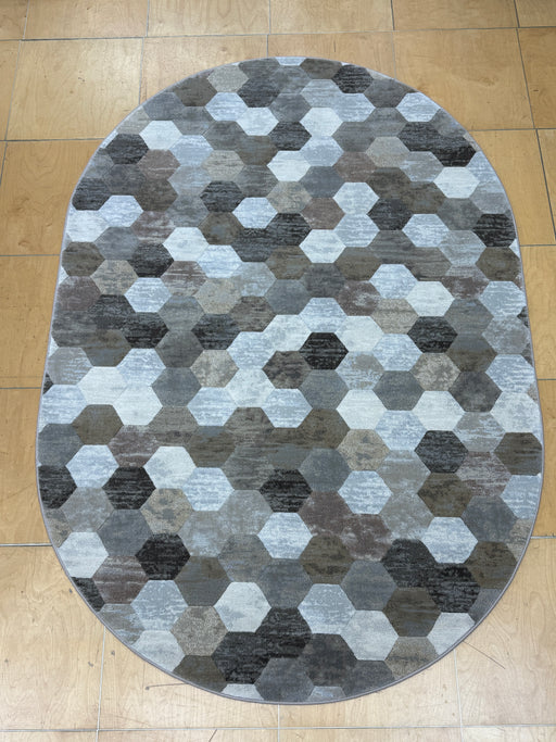 Hive Geometric Design Oval Argentum Rug (63456-6282) Size: 160 x230cm - Rugs Direct