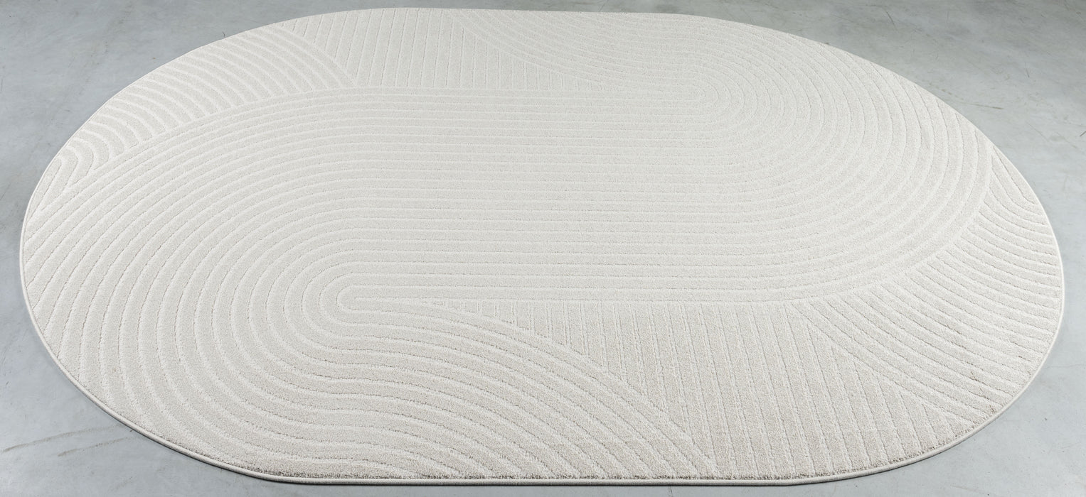 Contemporary Minimalist Arch Line Textured Trentino Oval Rug (41061-6161) Size: 160 x 230cm - Rugs Direct