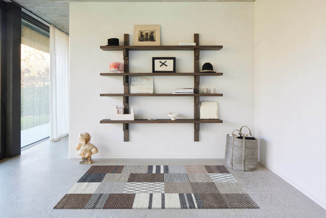 Multi-Pattern Block Design Mehari Shaggy Rug (23362-6787) Size: 200 x 250cm- Rugs Direct