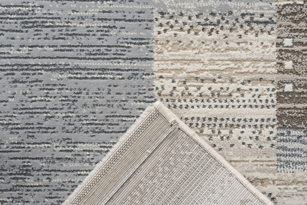 Boho Neutral Grey Striped Border Design Harmony Rug (59006-5575) - Rugs Direct