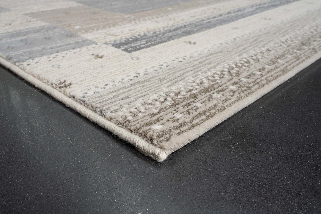 Boho Neutral Grey Striped Border Design Harmony Rug (59006-5575) - Rugs Direct