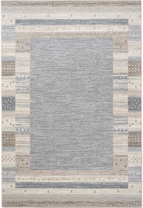 Boho Neutral Grey Striped Border Design Harmony Rug (59006-5575) - Rugs Direct