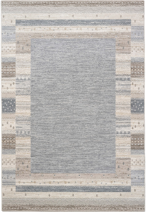 Boho Neutral Grey Striped Border Design Harmony Rug (59006-5575) - Rugs Direct