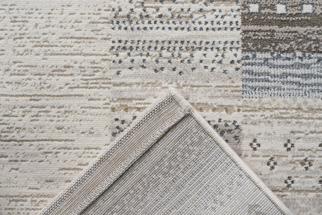 Boho Neutral Cream & Grey Striped Border Design Harmony Rug (59006-6575) - Rugs Direct