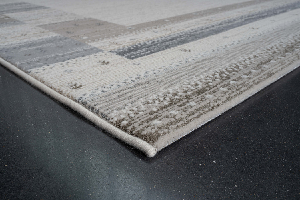 Boho Neutral Cream & Grey Striped Border Design Harmony Rug (59006-6575) - Rugs Direct
