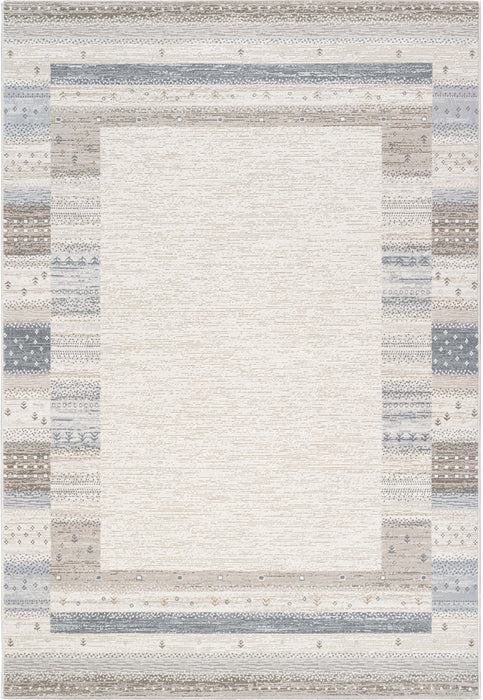 Boho Neutral Cream & Grey Striped Border Design Harmony Rug (59006-6575) - Rugs Direct