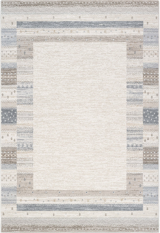 Boho Neutral Cream & Grey Striped Border Design Harmony Rug (59006-6575) - Rugs Direct