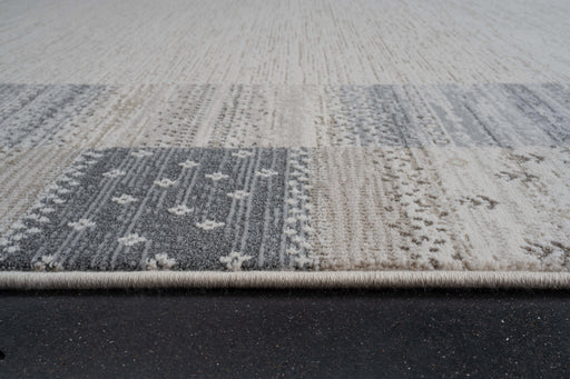 Boho Neutral Cream & Grey Striped Border Design Harmony Rug (59006-6575) - Rugs Direct