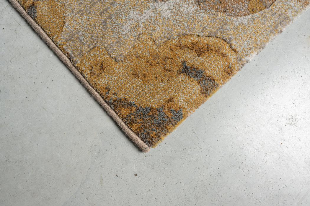 Contemporary Earthy Gold & Beige Distressed Abstract Argentum Rug (63040-9289) Size: 200x290cm - Rugs Direct