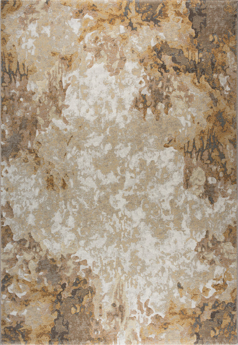 Contemporary Earthy Gold & Beige Distressed Abstract Argentum Rug (63040-9289) Size: 200x290cm - Rugs Direct