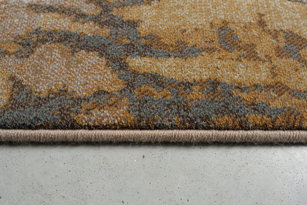 Contemporary Earthy Gold & Beige Distressed Abstract Argentum Rug (63040-9289) Size: 200x290cm - Rugs Direct
