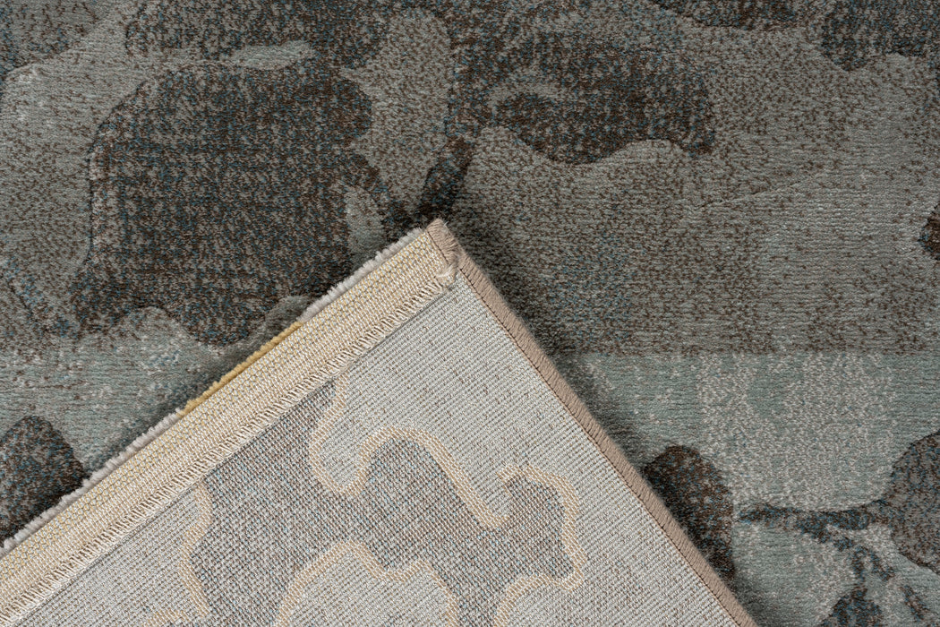 Distressed Botanical Teal & Grey Argentum Rug Size: 200 x 290cm (63056-5239) - Rugs Direct