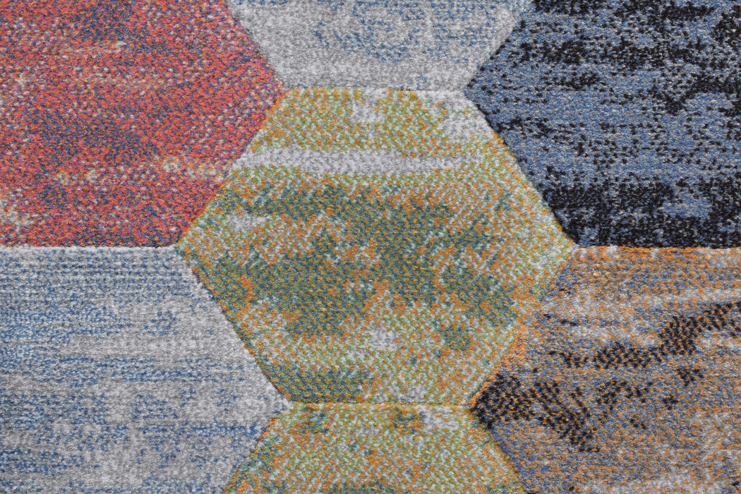 Multi-Color Hexagon Hive Geometric Design Oval Argentum Rug Size: 200 x290cm (63456-2626)