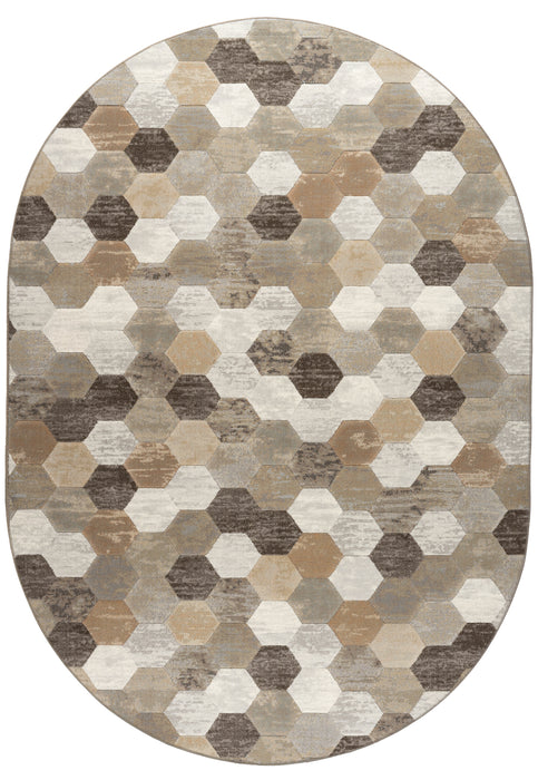 Hive Geometric Design Oval Argentum Rug Size: 200 x 290cm (63456-9293) - Rugs Direct