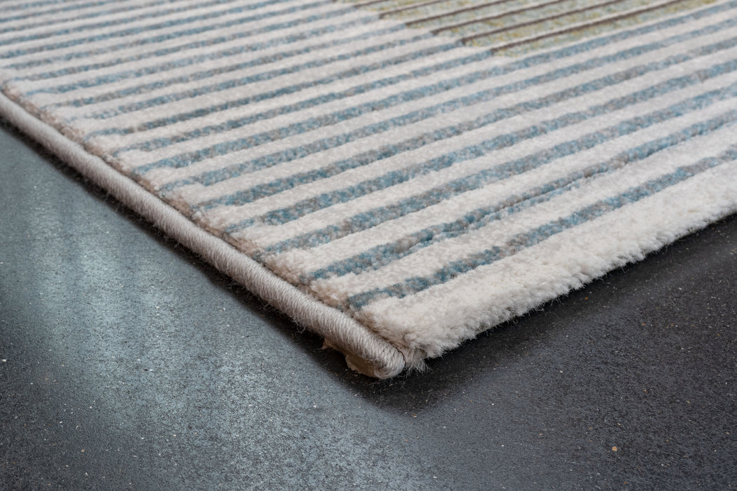 Modern Slate Blue & Sage Geometric Block Argentum Rug Size: 200 x 290cm (63505-5250) - Rugs Direct