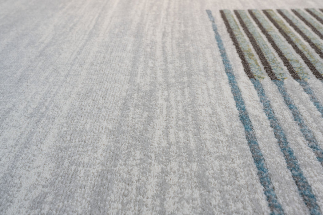 Modern Slate Blue & Sage Geometric Block Argentum Rug Size: 200 x 290cm (63505-5250) - Rugs Direct