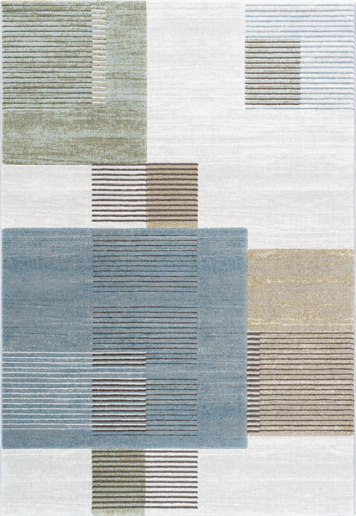 Modern Slate Blue & Sage Geometric Block Argentum Rug Size: 200 x 290cm (63505-5250) - Rugs Direct