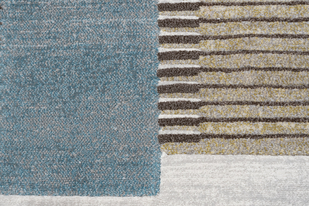 Modern Slate Blue & Sage Geometric Block Argentum Rug Size: 200 x 290cm (63505-5250) - Rugs Direct
