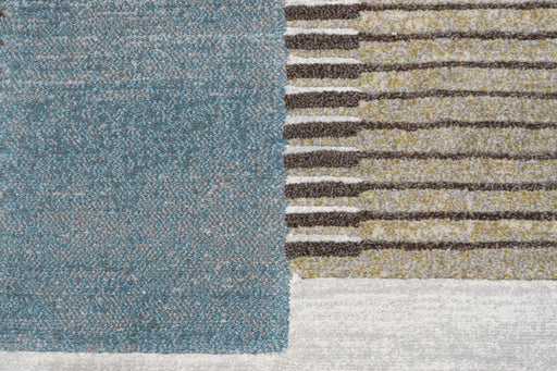 Modern Slate Blue & Sage Geometric Block Argentum Rug Size: 200 x 290cm (63505-5250) - Rugs Direct