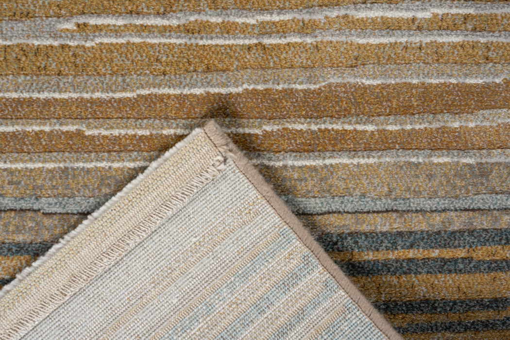 Modern Ochre & Slate Blue Linear Stripe Argentum Rug Size: 160 x 230cm (63892-1219) - Rugs Direct
