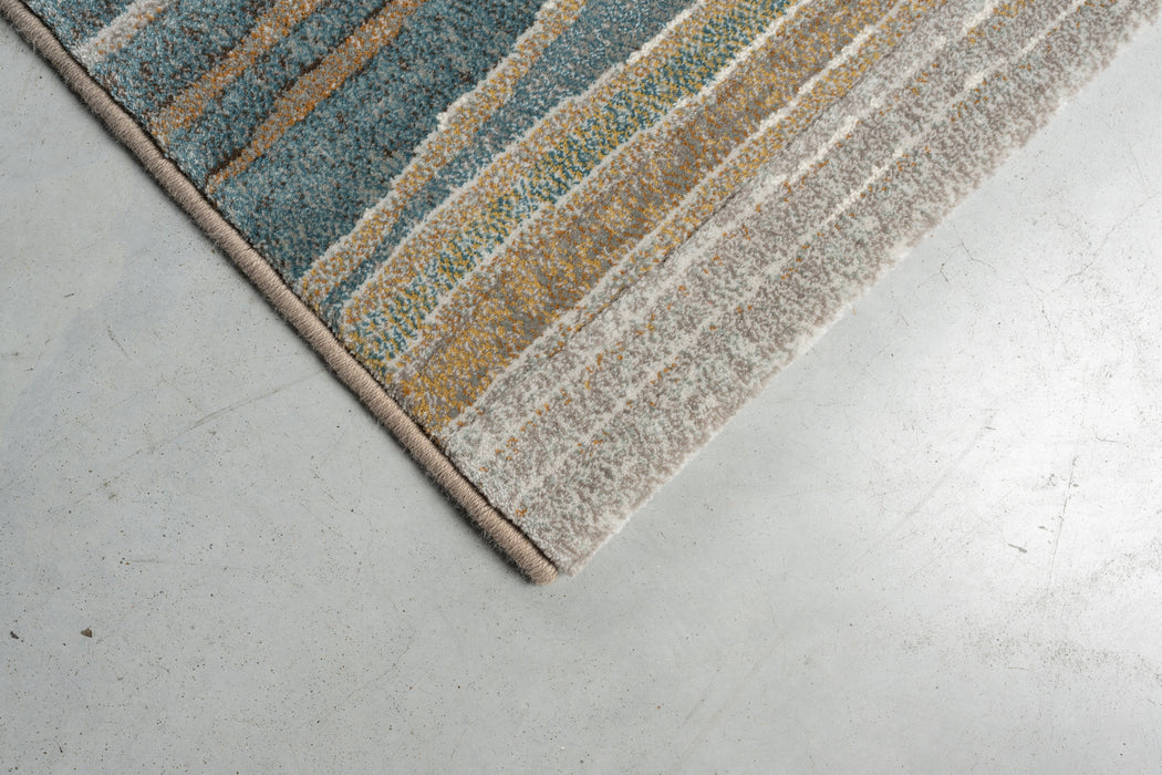 Modern Ochre & Slate Blue Linear Stripe Argentum Rug Size: 160 x 230cm (63892-1219) - Rugs Direct