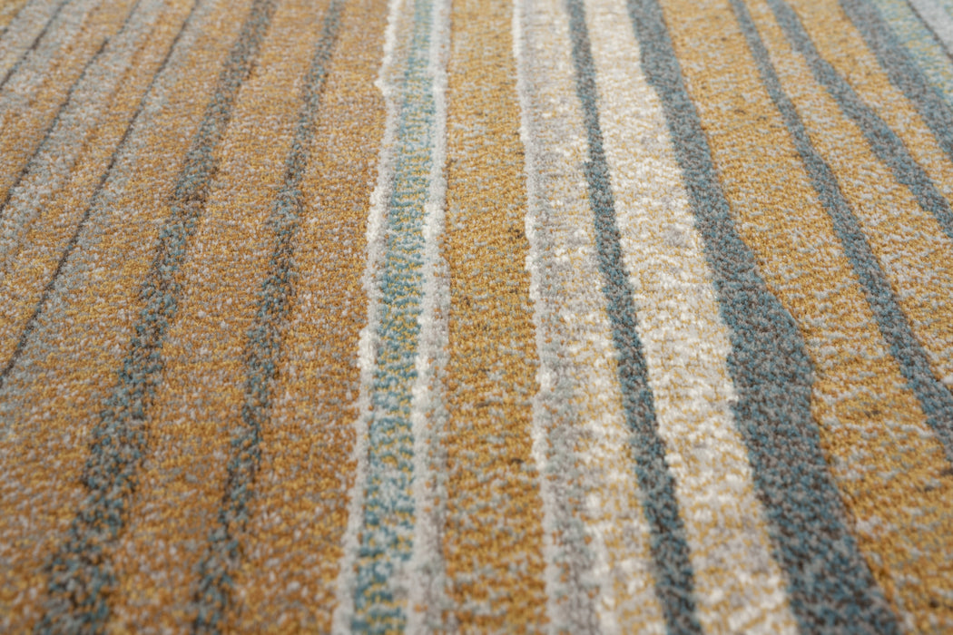 Modern Ochre & Slate Blue Linear Stripe Argentum Rug Size: 160 x 230cm (63892-1219) - Rugs Direct
