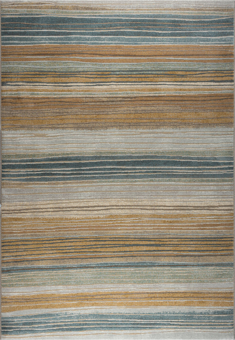 Modern Ochre & Slate Blue Linear Stripe Argentum Rug Size: 160 x 230cm (63892-1219) - Rugs Direct
