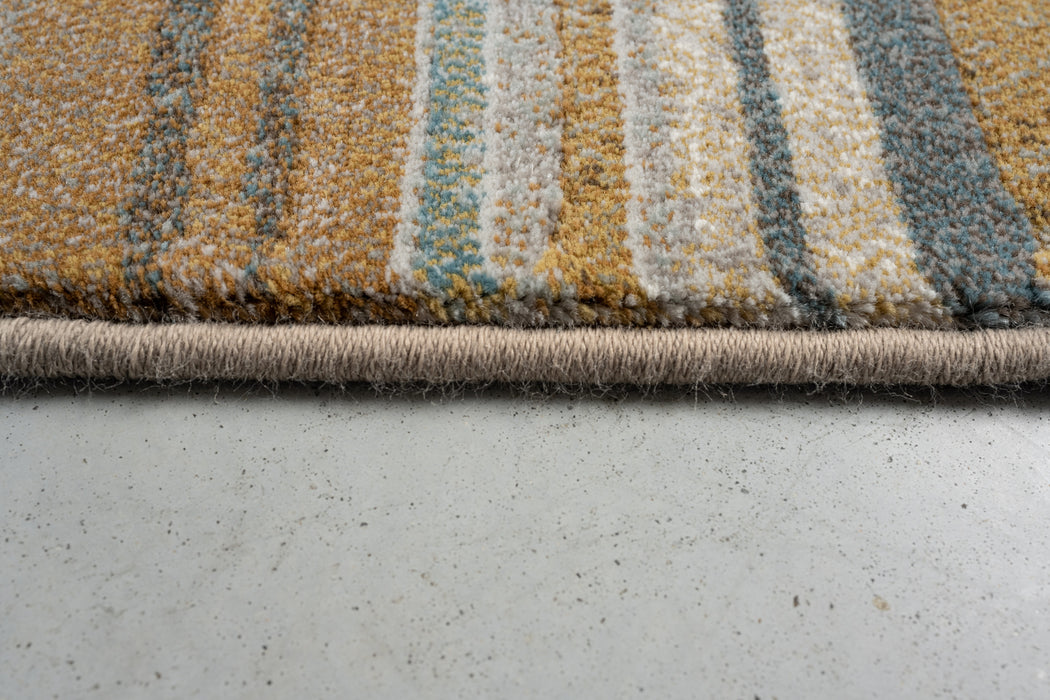 Modern Ochre & Slate Blue Linear Stripe Argentum Rug Size: 160 x 230cm (63892-1219) - Rugs Direct