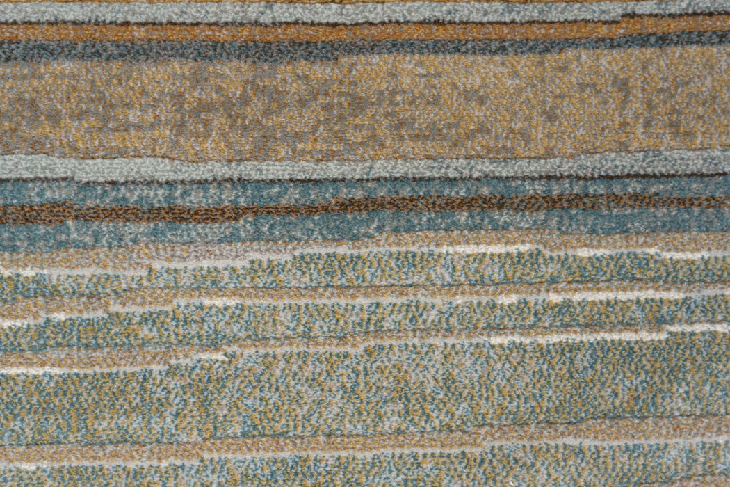 Modern Ochre & Slate Blue Linear Stripe Argentum Rug Size: 160 x 230cm (63892-1219) - Rugs Direct
