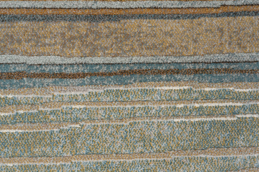 Modern Ochre & Slate Blue Linear Stripe Argentum Rug Size: 160 x 230cm (63892-1219) - Rugs Direct